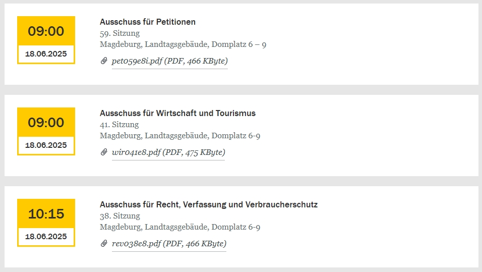 Drei Ausschüsse kommen im Landtag von #SachsenAnhalt heute zu ihren Beratungen zusammen. Wer dabei sein möchte (sofern öffentlich), muss sich nur am Empfang melden. #ltlsa