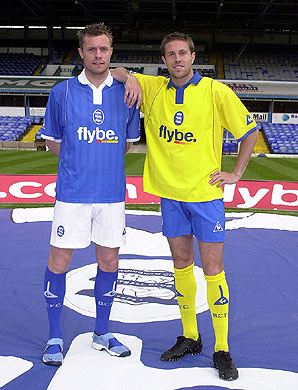 bcfcarchive's tweet image. Blues original home and away designs for 03/04, later revised due Premier League restrictions on sleeve logos if I recall correctly. #BCFC