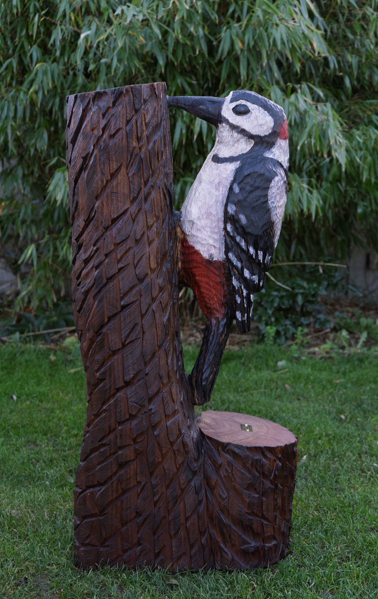 SallyMayTree's tweet photo. This was a commissioned piece. A Great Spotted Woodpecker. The additional coloured stains make it easier to identify the individual species of woodpecker. https://t.co/AjEyZ6gG8t
