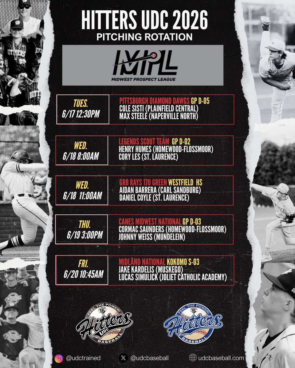 Hitters UDC Baseball Club (@udcbaseball) on Twitter photo <a href="/Bullpenevents/">Bullpen Tournaments</a> MPL
2026s Pitching Rotation
<a href="/ColeSisti/">Cole Sisti</a> <a href="/PHSbaseballCats/">WILDCATS BASEBALL</a>
<a href="/maxsteele2026/">Max Steele</a> <a href="/NapervilleNort1/">Naperville North Baseball</a>
<a href="/henryhumes_/">Henry Humes</a> <a href="/HFHS_BASEBALL/">HF Viking Baseball</a> <a href="/NavyBaseball/">Navy Baseball</a>
<a href="/cory_les6/">Cory Les</a> <a href="/stlbaseball1/">St. Laurence Baseball</a> <a href="/LouisvilleBSB/">Louisville Baseball</a>
<a href="/ABarrera2026/">Aidan Barrera</a> <a href="/csbaseball1/">Sandburg Baseball</a>
<a href="/DCoyle0919/">Daniel Coyle</a> <a href="/stlbaseball1/">St. Laurence Baseball</a>
<a href="/cormacsaunders8/">Cormac Saunders</a> <a href="/HFHS_BASEBALL/">HF Viking Baseball</a> <a href="/Bullpenevents/">Bullpen Tournaments</a> MPL
2026s Pitching Rotation
<a href="/ColeSisti/">Cole Sisti</a> <a href="/PHSbaseballCats/">WILDCATS BASEBALL</a>
<a href="/maxsteele2026/">Max Steele</a> <a href="/NapervilleNort1/">Naperville North Baseball</a>
<a href="/henryhumes_/">Henry Humes</a> <a href="/HFHS_BASEBALL/">HF Viking Baseball</a> <a href="/NavyBaseball/">Navy Baseball</a>
<a href="/cory_les6/">Cory Les</a> <a href="/stlbaseball1/">St. Laurence Baseball</a> <a href="/LouisvilleBSB/">Louisville Baseball</a>
<a href="/ABarrera2026/">Aidan Barrera</a> <a href="/csbaseball1/">Sandburg Baseball</a>
<a href="/DCoyle0919/">Daniel Coyle</a> <a href="/stlbaseball1/">St. Laurence Baseball</a>
<a href="/cormacsaunders8/">Cormac Saunders</a> <a href="/HFHS_BASEBALL/">HF Viking Baseball</a>