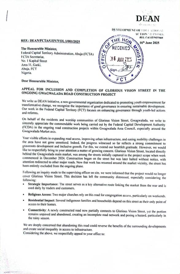 deeoho's tweet image. Glorious Vision Street in Gwagwalada is the missing piece in FCT's road construction puzzle! @myfctagov, we need action now. We submitted a complaint letter to the Minister's office, demanding attention. #FCT #Infrastructure