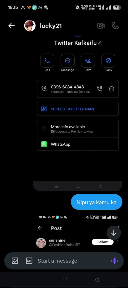 UPDATE PENIPU. @/lucky2one1

Ini orang yg sama. Ketauan karena DM kenalan aku buat minta tolong. Mintanya tf via DANA. Pas nomornya dicek ternyata org yang sama. Tobat lu gila, mau duit KERJA jgn nipu org pake jual kesedihan. Dikasih musibah beneran baru tau rasa lu 😡👊