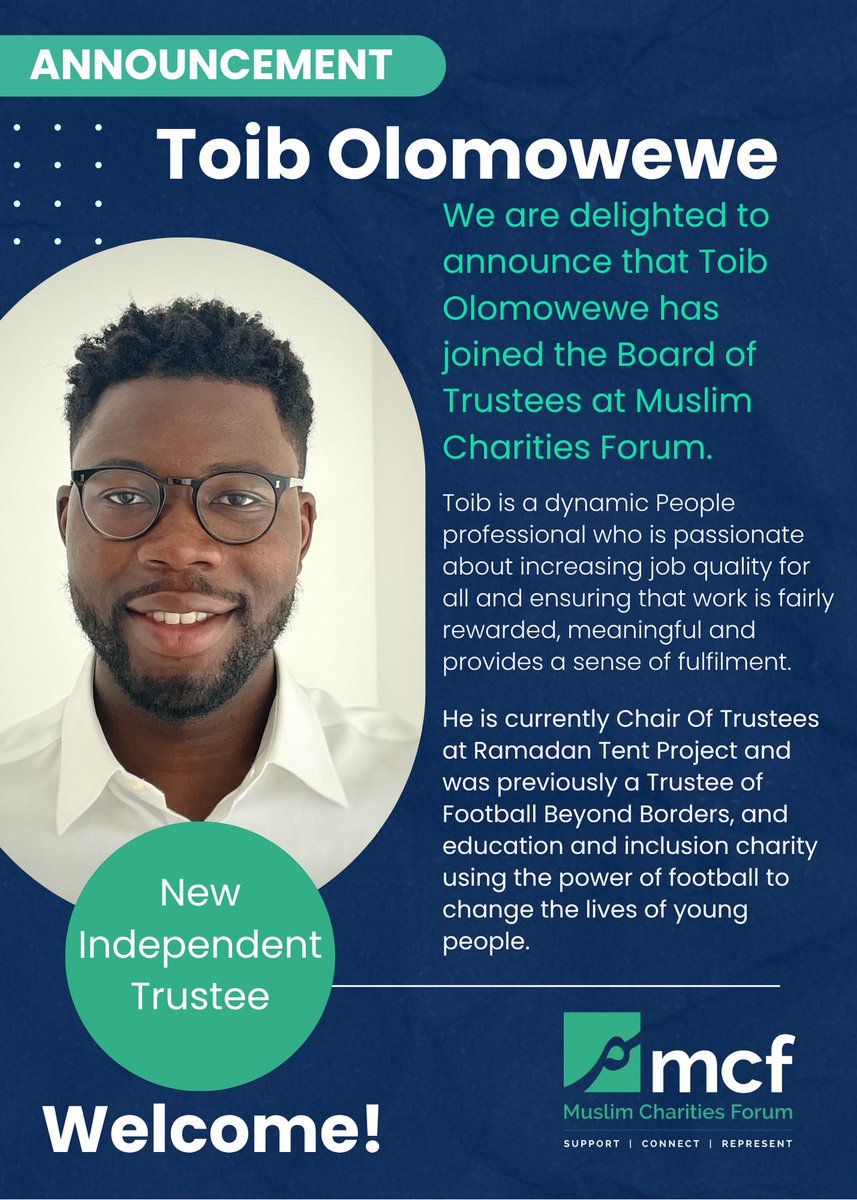 Muslim Charities Forum (MCF) (@muslimcharities) on Twitter photo *Announcement* We are thrilled to announce that <a href="/MWIPproject/">Dr Sofia Buncy MBE DL</a> Dr Sofia Buncy MBE DL and Toib Olomowewe have joined the MCF Board as our new Independent Trustees! We are delighted to be working with you! *Announcement* We are thrilled to announce that <a href="/MWIPproject/">Dr Sofia Buncy MBE DL</a> Dr Sofia Buncy MBE DL and Toib Olomowewe have joined the MCF Board as our new Independent Trustees! We are delighted to be working with you!