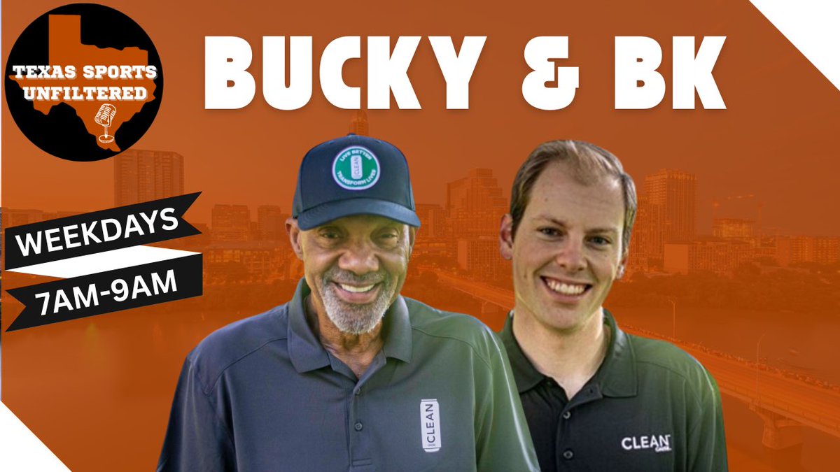 A Tuesday edition of “Bucky &amp; BK” is coming your way LIVE from 7-9! 

Listen or watch the show at the links below: 

👂: TexasSportsUnfiltered.com 
👀: Youtube.com/@texassportsun… 
📲: apps.apple.com/us/app/texas-s…