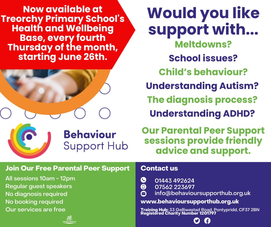 📣 Reminder!
Free Parental Peer Support session in Treorchy
🗓 Wed 26 June | 🕙 10am–12pm
📍 Treorchy Primary (Wellbeing Base)
Free advice on IDPs, behaviour &amp; school support.
No booking needed!
 No children, please.
#SENDSupport #ParentHelp
