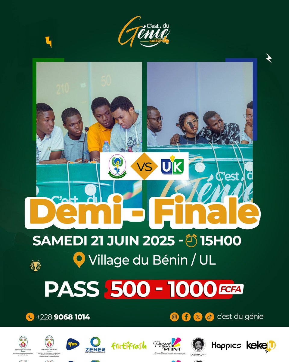 Les deux grandes universités du Togo s'affrontent samedi pour la première demi-finale de CDG-4. 

Les deux équipes s'étaient déjà croisées l'année dernière en phase de poule et c'est celle de Lomé qui l'avait emporté. 

#CDuGenie #CultureGenerale #PourLeTogo