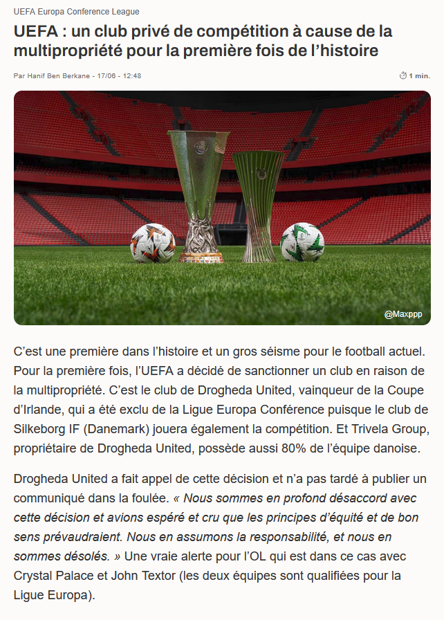 L'UEFA ils abusent avec cette sanction. Drogheda United est un club de 2ème division irlandaise, Ils ont remporté la coupe, laissons les prolonger le rêve et jouer cette Ligue Europa Conférence.
#DroghedaUnited #UEFA