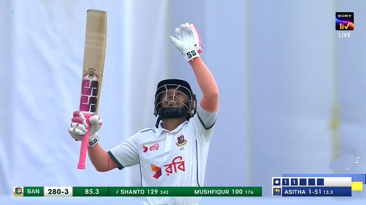 AKCricTalks's tweet photo. #BANGvSL
After losing 3 early wicket, CAPTAIN SHANTO and the most experienced MUSHFIQUR RAHIM, smashed MAGNIFICENT CENTURIES 💯
From 45-3 to 288-3 🔥🔥🔥