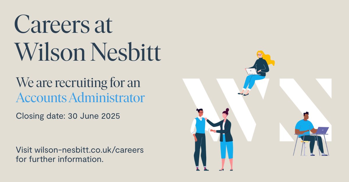 We are looking for an Accounts Administrator to join the Wilson Nesbitt Accounts team at our Bangor office.

For the full job description and details on how to apply, please visit:
wilson-nesbitt.com/careers/curren…

#hiring #recruiting #nijobs