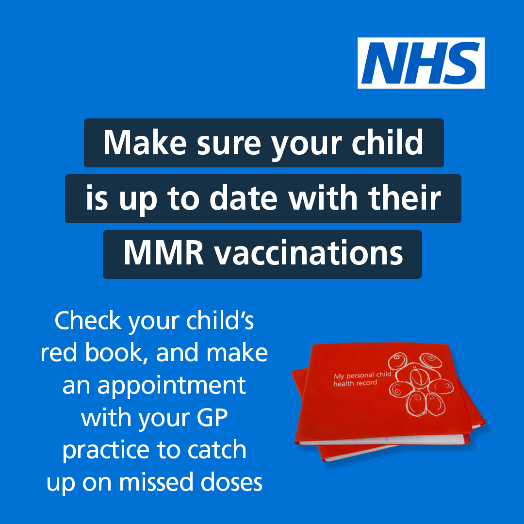 Measles cases are rising in England.

You can still ask your GP practice for the MMR (measles, mumps and rubella) vaccine if your child has missed either of their 2 doses.

For more info ➡️ Search 'NHS MMR'