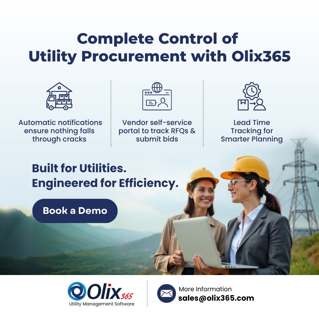 Olix365software's tweet photo. Olix365 puts you in control of procurement with:

✔ Real-time reorder alerts
✔ Vendor self-service for quotes and bids
✔ Lead time tracking for smarter planning

🔗 Learn more at https://t.co/7MWli51W2D

#Olix365 #UtilityERP #InventoryControl #BuiltForUtilities https://t.co/5UZgEJYyxV