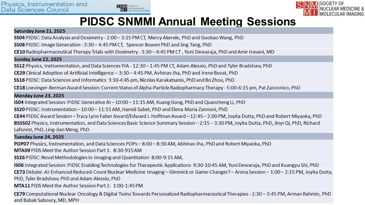 🚀The SNMMI Annual Meeting starts in 4 days!🚀
💡The PIDSC has a great lineup of sessions throughout the meeting, so be sure to check them out!💡
