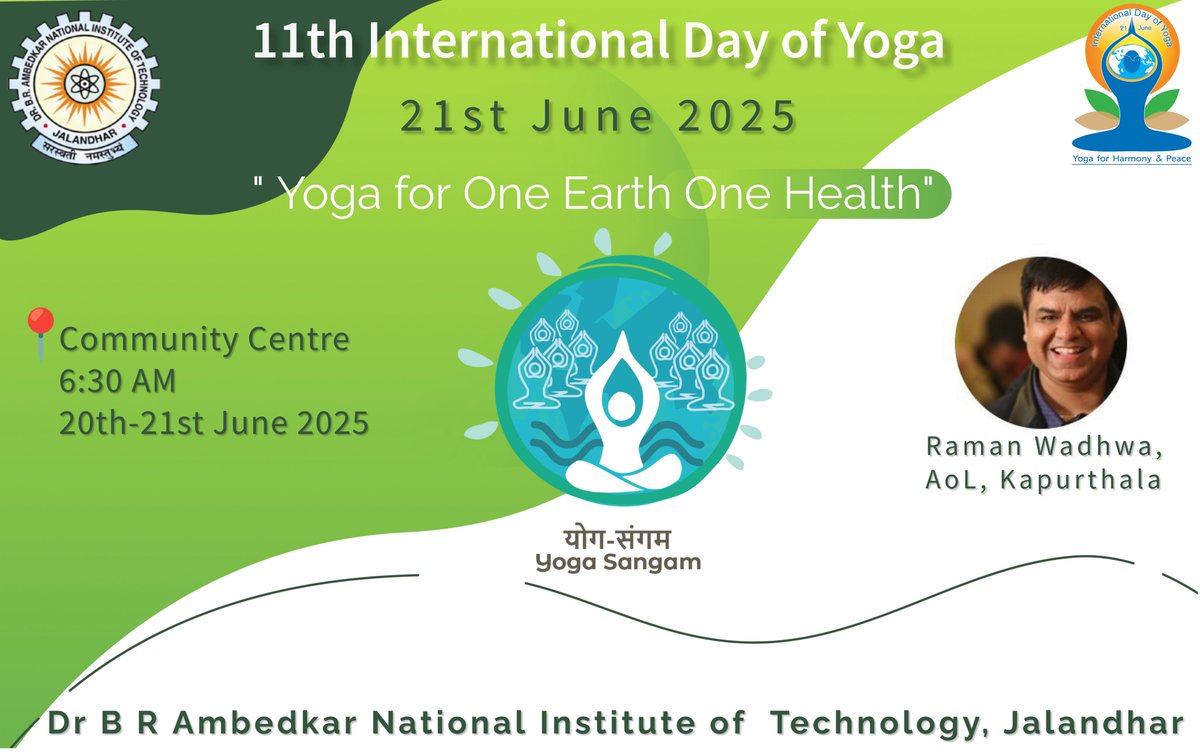 We are happy to share that we have registered to organise the 'Yoga Sangam' as part of #IDY2025. You can also become a 'Yoga Sangam' organiser by visiting yoga.ayush.gov.in/yoga-sangam and be a part of this movement.
#YogaforOneEarthOneHealth