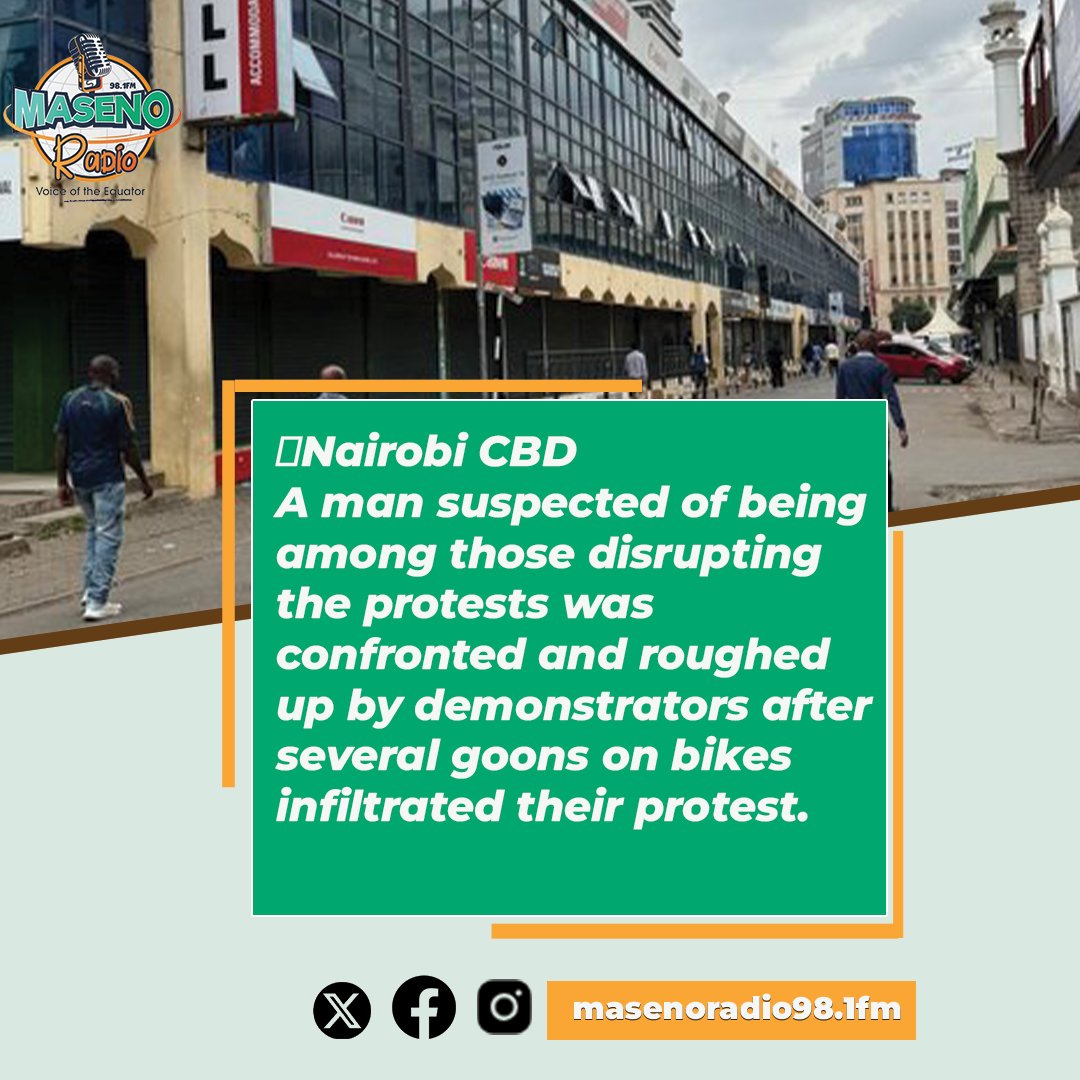 A man suspected of being among
those disrupting the protests were confronted and
roughed up by demonstrators after several goons on
bikes infiltrated the protest in Nairobi CBD.
#protest #MasenoRadio #MasenoUniversity #Justice
#NewsUpdate