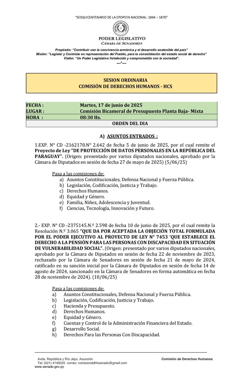 Comisión de Derechos Humanos Cámara de SenadoresPy tweet media