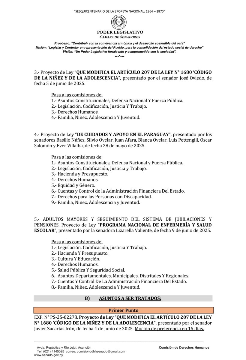 Comisión de Derechos Humanos Cámara de SenadoresPy tweet media