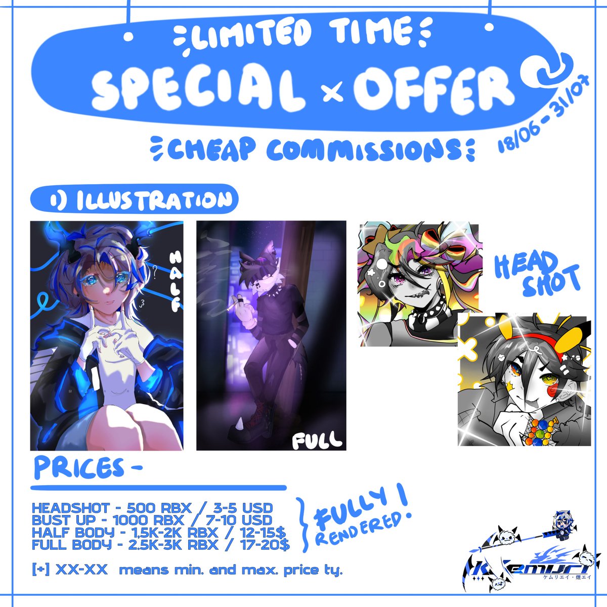 Kemuri_ei's tweet photo. LIMITED TIME OFFER!!! ONLY FOR 18/06 - 31/07
#ArtCommission #artcommissions #DigitalArtist #digitalartwork #illustration #chibiart #art #cheap #special https://t.co/qMBKacn4W4