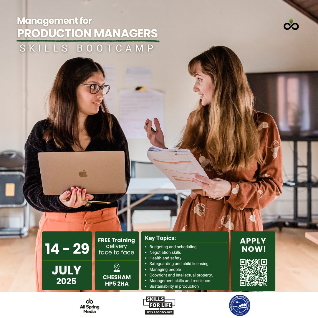 AllSpringMedia's tweet image. 🎬 Applications Now Open!
PRODUCTION MANAGER Skills Bootcamp
Calling all Production Coordinators, APOC, or Production Secretary.

Dates: 14th – 29th July 2025
Location: Chesham | In-person Training
Cost: FREE (Fully funded by UK Government)
Apply Now: allspringmedia.co.uk/training-open/…