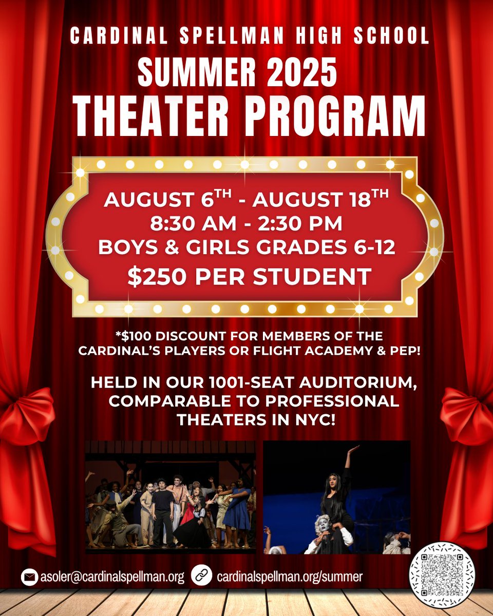 Cardinal Spellman High School is proud to host our Cardinal’s Players Summer Theater Program, an exciting opportunity for young performers to build their skills, boost their confidence, and shine on stage! 🎬✨

Registration is open: cardinalspellman.org/apps/pages/ind…