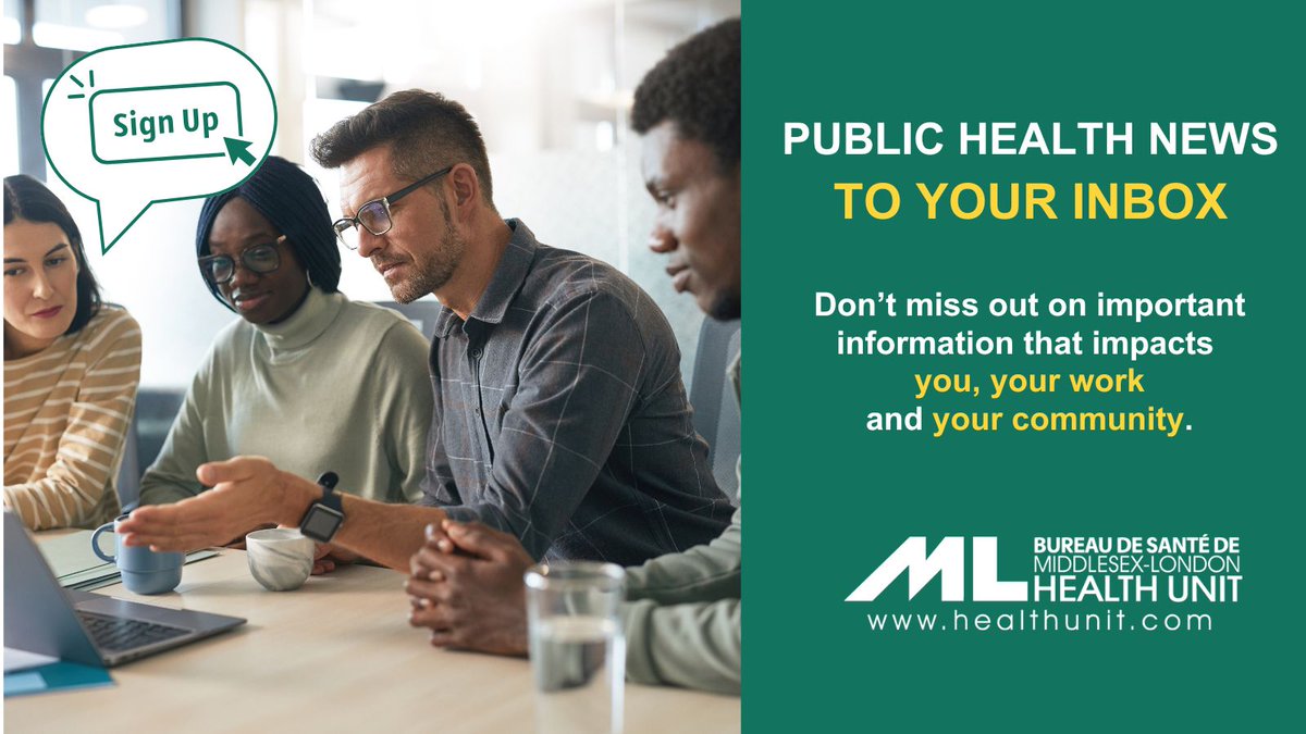 Use the subscription page on our website to connect you to the public health information that impacts your work and community! Don’t miss out on the latest Middlesex-London Health Unit e-news updates such as: 

▶️Extreme Weather and Air Quality Alerts;   
▶️Important public
