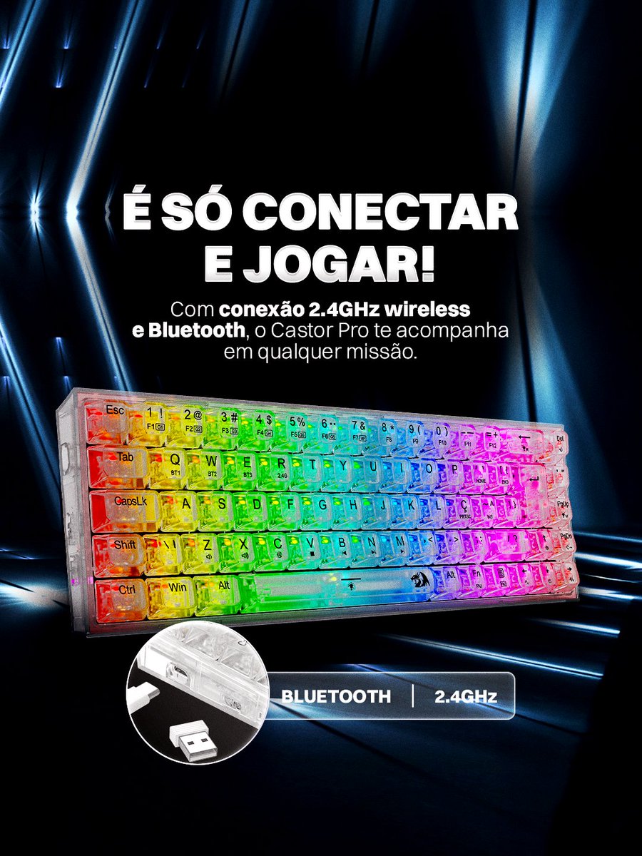 A VERSÃO PRA QUEM AMA RGB! 🔥🔥

Brilhante e moderno, dos switches as keycaps, o Castor Pro se destaca com uma estrutura totalmente transparente. Com layout 65% e sistema hotswap compatível com switches de até 5 pinos, é a escolha perfeita para quem busca uma opção compacta que