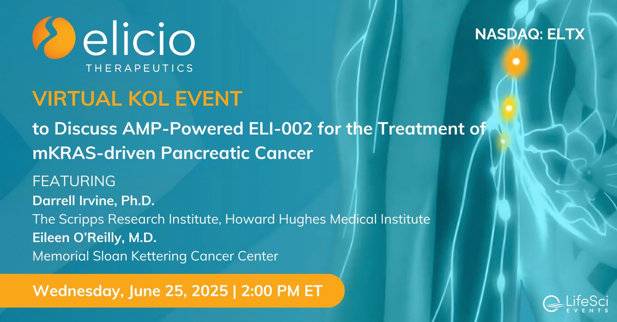 Join <a href="/ElicioTx/">Elicio Therapeutics</a> $ELTX for a virtual KOL event on June 25 at 2pm ET featuring Dr. Irvine and Dr. O'Reilly, who will discuss the unmet need and current treatment landscape for mKRAS PDAC, one of the most lethal and underserved solid tumors.

Register: bit.ly/4n4wtnu