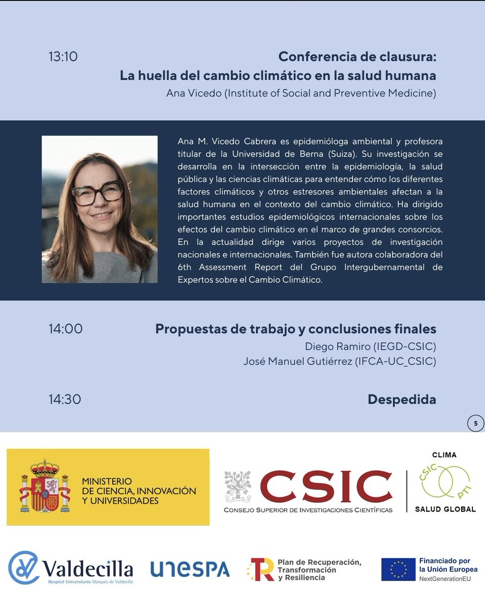 Demografía (CSIC) (@demografia_csic) on Twitter photo 2️⃣ Día
🌍 El #CSIC aborda el impacto del #CambioClimático en la salud a través de la ciencia. Jornadas de las Plataformas Temáticas Interdisciplinares <a href="/SaludglobalCSIC/">saludglobalCSIC</a> y <a href="/PTI_Clima/">PTI+ Clima</a>
La huella del cambio climático en la salud humana.
Ana Vicedo
👉 csic.es/es/actualidad-… 2️⃣ Día
🌍 El #CSIC aborda el impacto del #CambioClimático en la salud a través de la ciencia. Jornadas de las Plataformas Temáticas Interdisciplinares <a href="/SaludglobalCSIC/">saludglobalCSIC</a> y <a href="/PTI_Clima/">PTI+ Clima</a>
La huella del cambio climático en la salud humana.
Ana Vicedo
👉 csic.es/es/actualidad-…