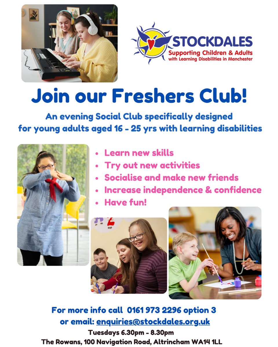 TraffordFIS's tweet image. 🌟 Welcome to Freshers! 🌟 A vibrant club for young adults (16-25) with learning disabilities. From baking 🍰 to music 🎶, join Stockdales for an enriching experience! 🌻✨ #FreshersClub #Empowerment #LearningDisabilities #JoinUs