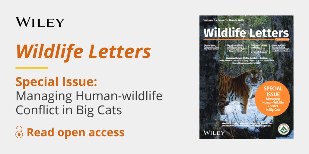 Explore global case studies on managing human-wildlife conflict in big cats—from tigers in China to jaguars in the Amazon.

This new Special Issue from Wildlife Letters highlights innovative strategies for coexistence and conservation. 

Read now 🔗 ow.ly/iyRS50W8GrA