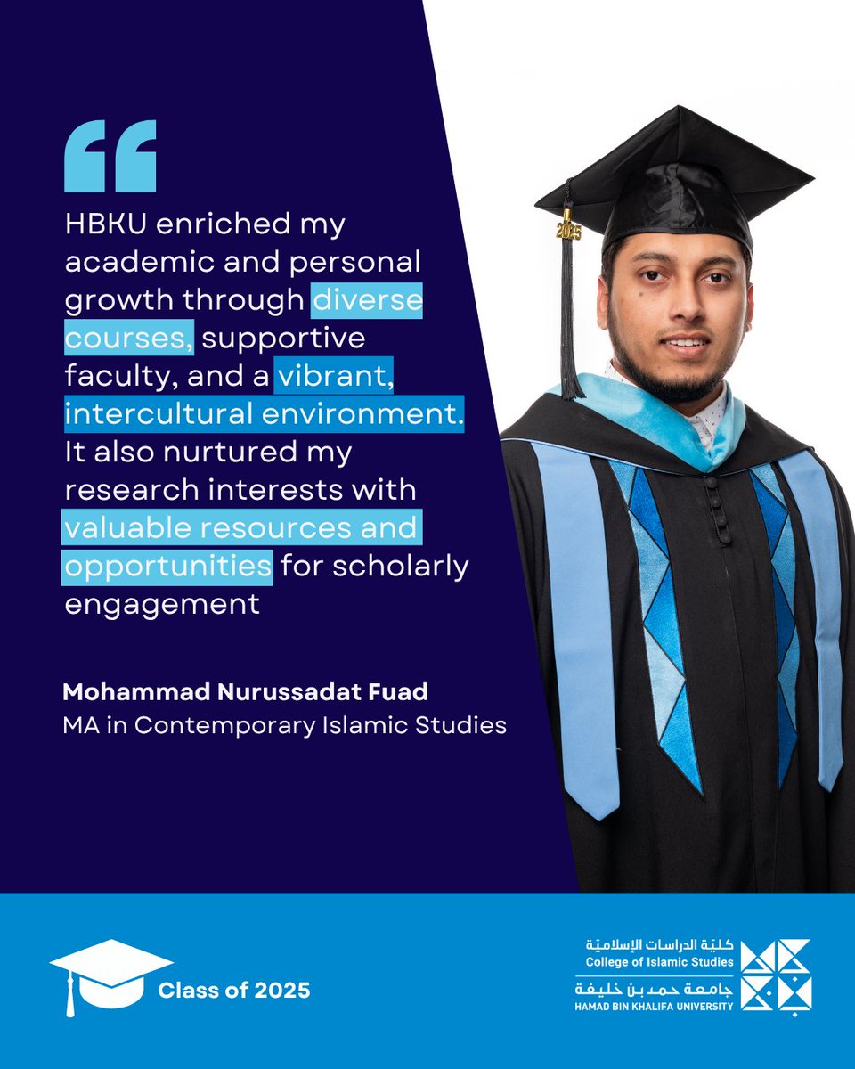 College of Islamic Studies (CIS) at HBKU (@hbku_cis) on Twitter photo Mohammad Nurussadat Fuad
MA in Contemporary Islamic Studies
#Classof2025 #HBKU_CIS
<a href="/HBKU/">جامعة حمد بن خليفة</a>
<a href="/qf_alumni/">QF Alumni Program</a>
<a href="/Students_Qatar/">Campus & Student Life in Qatar</a> Mohammad Nurussadat Fuad
MA in Contemporary Islamic Studies
#Classof2025 #HBKU_CIS
<a href="/HBKU/">جامعة حمد بن خليفة</a>
<a href="/qf_alumni/">QF Alumni Program</a>
<a href="/Students_Qatar/">Campus & Student Life in Qatar</a>