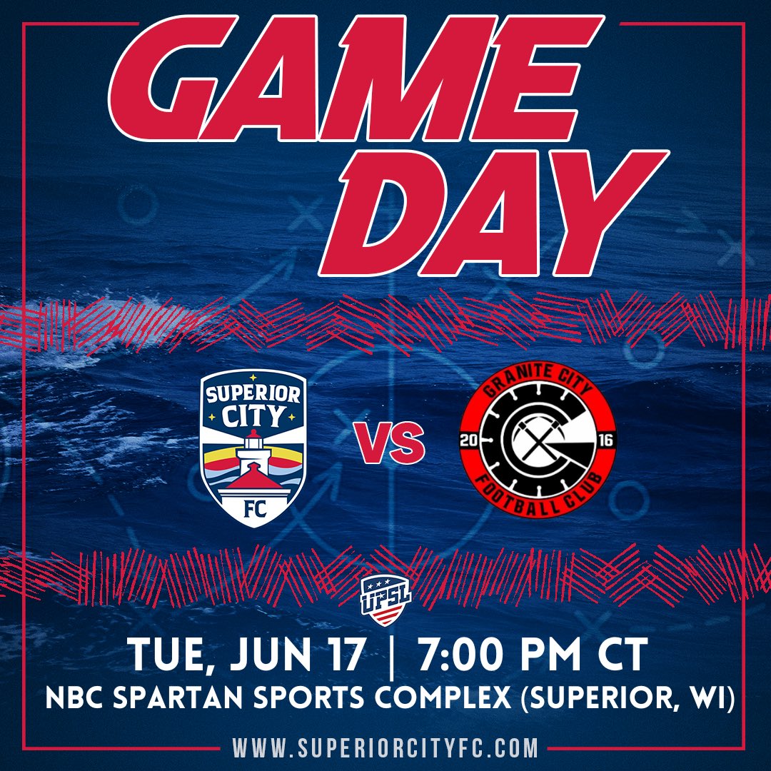 Time to Rock and Roll 🪨💥

Gonna be a beautiful night for some UPSL soccer in Superior 🌅

🆚 Granite City F.C.
⏰ 7:00 PM CT
📍NBC Spartan Sports Complex (Superior, WI)
🏆 UPSL Premier
🎥 <a href="/iFanTV/">iFan Sports Network</a>
🎟 $10 Adult, $5 Military/Kid/College

#UpTheNavy #BuiltSuperior #UPSLSoccer