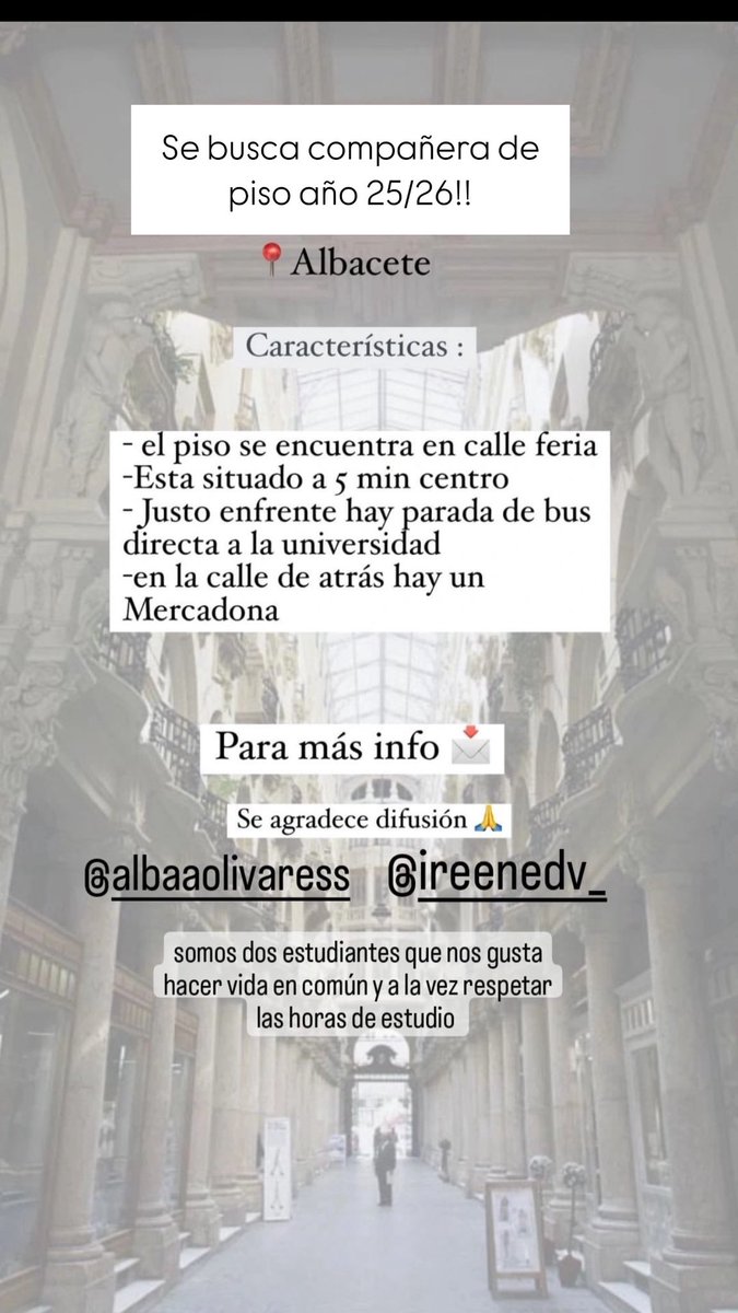albaaaolivaress's tweet photo. #queydondeestudiar2025 #albacete #uclm #pisoestudiantesalbacete https://t.co/YSd5Aod99r