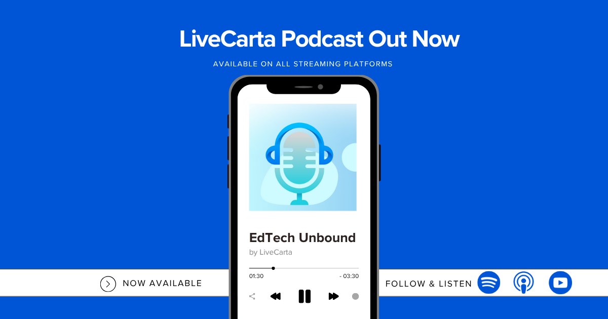 All 3 episodes of the LiveCarta Podcast are now live!
Available on:
 ✔️ Apple Podcasts
 ✔️ Spotify
 ✔️ YouTube
Dive into edtech, content creation, and personalized learning.
🔗 Listen &amp; follow: shorturl.at/qHJm7
#Podcast #EdTech #LiveCarta