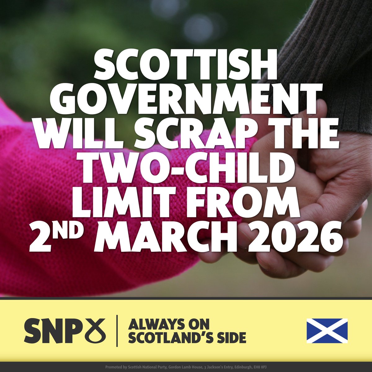 The two-child cap has punished families for too long.

We asked the UK Government to scrap it. They didn’t. So we are.

From 2 March 2026, the Two Child Limit Payment will begin in Scotland – delivered faster than any action of its kind before.