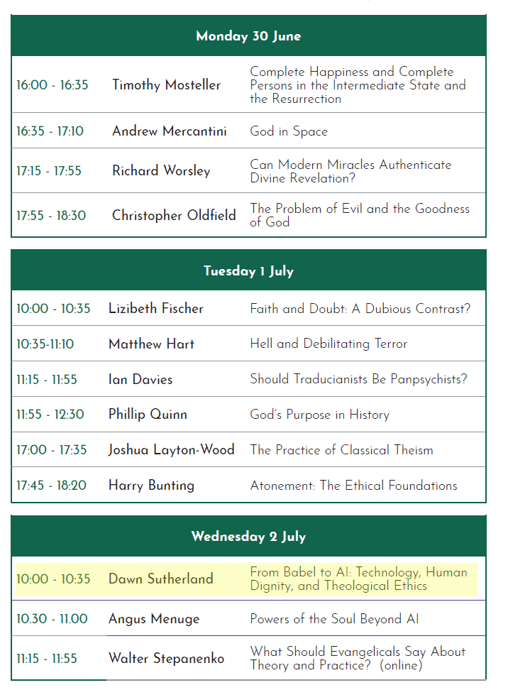 DawnLSutherland's tweet image. International prep season is in full swing ✈️
Later this month I’ll be presenting at both the SBL International Conference (Uppsala) and Tyndale Fellowship (Cambridge, UK).
At Tyndale, I’ll present: From Babel to AI: Technology, Human Dignity, and Theological Ethics.

The issue…