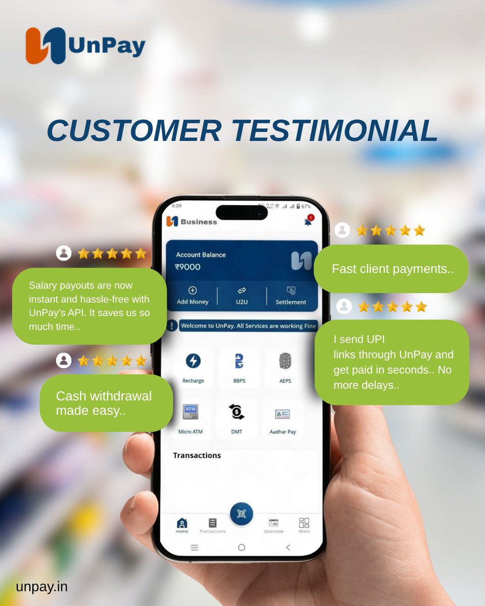 UnPay__official's tweet photo. 💬 Real feedback. Real results.

UnPay makes payouts instant, UPI collections smooth, and withdrawals effortless.

Trusted by businesses across India.

#unpayapi #customerfeedback #instantpayouts #fintechindia #upi #cashwithdrawal #paymentgateway https://t.co/9ursmqntqg