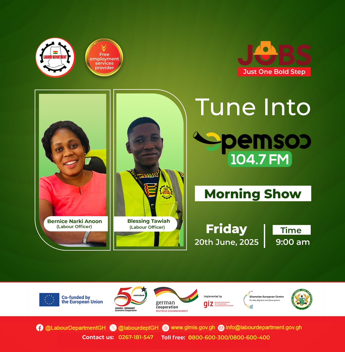 Ashanti Region, get ready! The JOBS (Just One Bold Step) Roadshow is coming to your favorite airwaves from June 18th - 20th. 

Make sure you’re tuned into: 

Opemso) Fm 
Angel Fm 
Nhyira Fm 
Orange Fm 

Don’t miss out on what could be your BOLD step  #JOBSroadahow