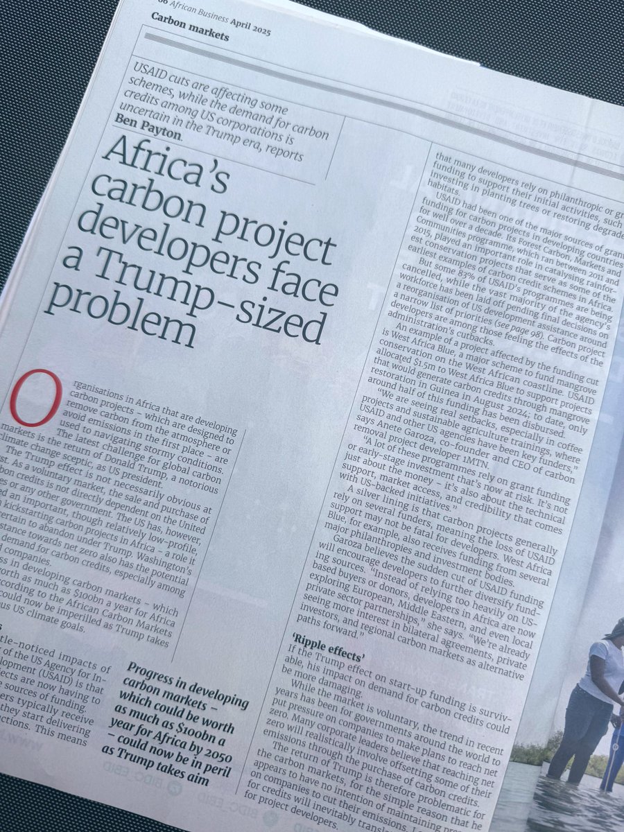 Honoured to contribute to African Business Magazine on the urgent challenges facing Africa’s carbon markets 🌍💨

I shared insights on how shifting U.S. priorities and shrinking donor funding are threatening climate finance—and why Africa must strengthen domestic carbon credit