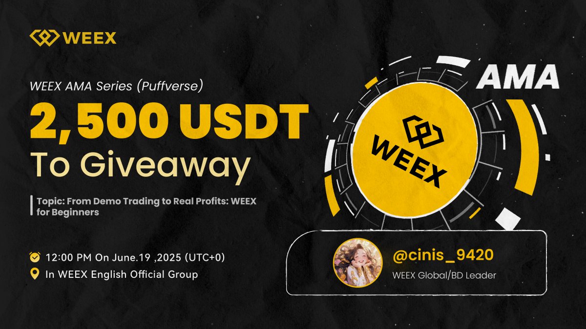 WEEX_Official's tweet image. Invite friends to join the #WEEX AMA and win your share of 2,000 USDT!

📅 Date: June 19, 2025 – 12:00 PM (UTC+0)
📍 AMA Location: bit.ly/3Spd1DO
💰 Register：bit.ly/3HzGyc0
✅ Fill out form to join: forms.gle/Q2GgpnkW8xXuYE…

#WEEXAMA #Airdrop  #WEEXTrading