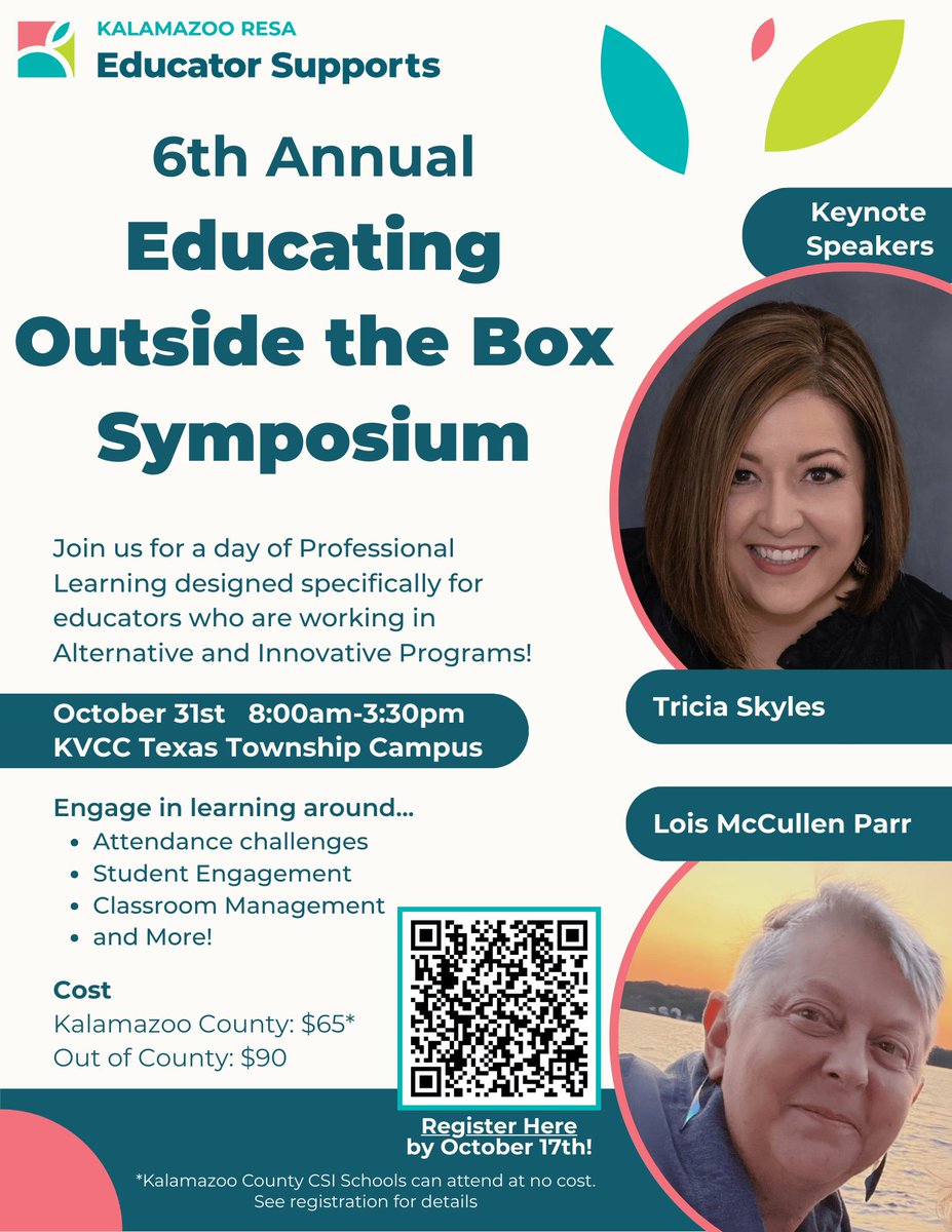 Our 6th annual Educating Outside the Box Symposium will be held on October 31 at KVCC. Join us for a day of Professional Learning designed specifically for educators who are working in Alternative and Innovative Programs! Register by October 17: bit.ly/Outside-the-bo…