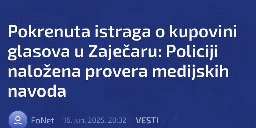 E to je efikasno tužilaštvo, kad iz medija saznaje da se u Zaječaru desila izborna krađa.
OSAM dana nakon izbora nalažu policiji da izvrši provere.
Pa šta ste radili mesec dana pred izbore i na dan izbora?!
Niste videli, a ni čitali da se deli bela tehnika, paketi, đubrivo, prave
