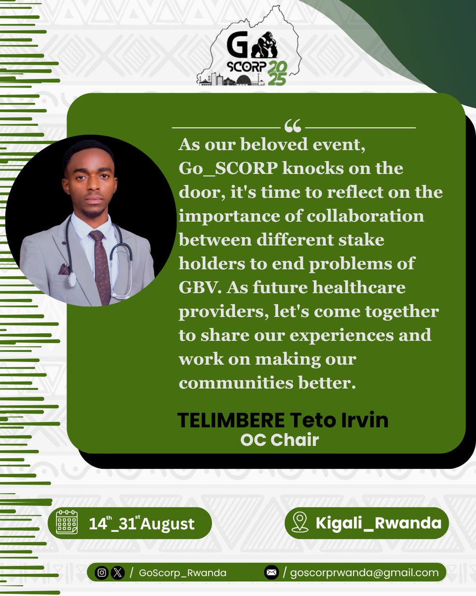 ✨Go SCORP Rwanda 2025✨

United for a safer tomorrow future healthcare providers joining hands to end GBV through shared voices, collaboration, and action.

#GoScorp2025
#VisitRwanda
