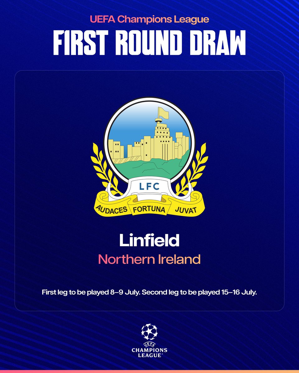 🇬🇧 Linfield (Northern Ireland)

Shelbourne FC have been drawn to face Linfield of Northern Ireland in the UEFA Champions League First Qualifying Round.

The first leg will take place at home on 8/9 July, with the return leg on 15/16 July.

#UCLdraw | #ShelsInEurope