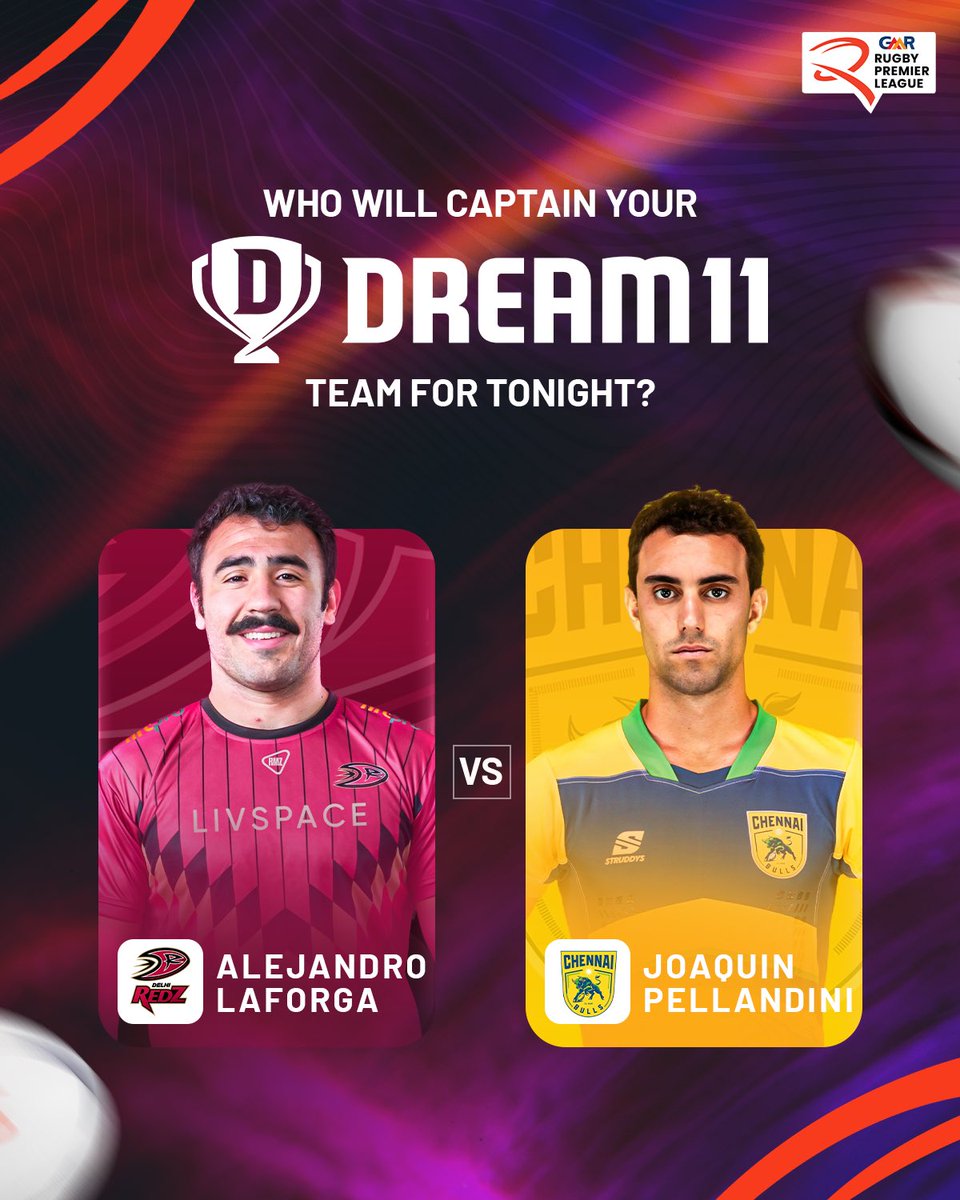 RPLIndia's tweet photo. Day 3️⃣ of #GMRRPL2025 is here. Who is making your Dream11 squad today? 🤩
Pick your stars and watch the action unfold! 🔥
#RugRugMeinRugby #RPL #DRvCB #HHvBB https://t.co/9Lm7cxR0Qb