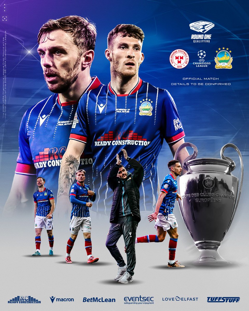 Linfield will face Shelbourne of Republic of Ireland in the first round of UEFA Champions League Qualifying 🌍

#COYB #AFJ | #UCL