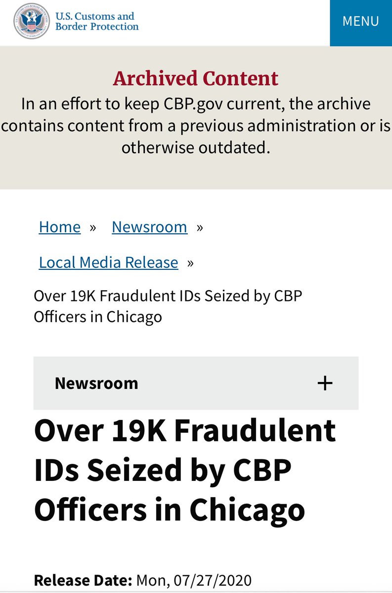 ✅ True: In the first six months of 2020, <a href="/CBP/">CBP</a> officers seized 1,513 shipments with fraudulent documents, a total of 19,888 counterfeit US drivers’ licenses mostly from mainland China.