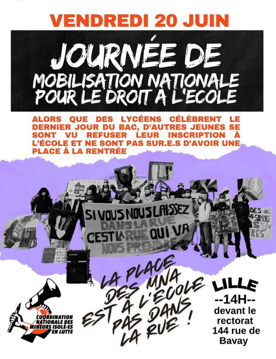 La CGT Educ’Action soutient le combat des #MNA des Bois-Blancs ! Rendez-vous le 20 juin à 14h au #rectorat Rue de Bavay, pour exiger des droits pour les #mineursisoles !