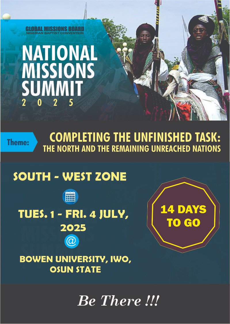 Its almost time people of God, lets start packing. FOR PRE-REGISTRATION, YOU CAN MAKE PAYMENTS TO:
0033975797. Access Bank .
1100106918. Bowen Microfinance Bank
NAME: Global Missions Board.
 Registration is 15,000 Naira 
SEND EVIDENCE TO 07069699146, 07015930606