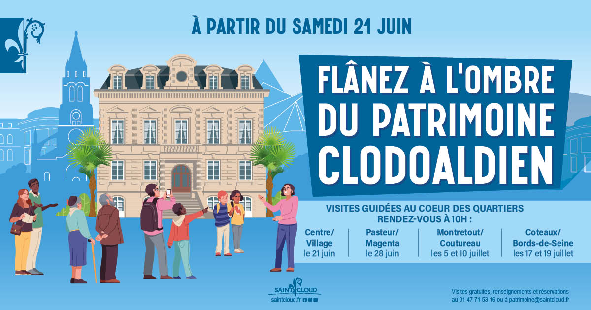 [ PATRIMOINE ] Flânez à l’ombre du patrimoine clodoaldien !😎
En juin et juillet, le service Patrimoine et Archives vous propose de (re)découvrir le patrimoine de Saint-Cloud grâce à des visites guidées matinales.

👉 Plus d'infos : tinyurl.com/47ddbmsz
#patrimoine #saintcloud