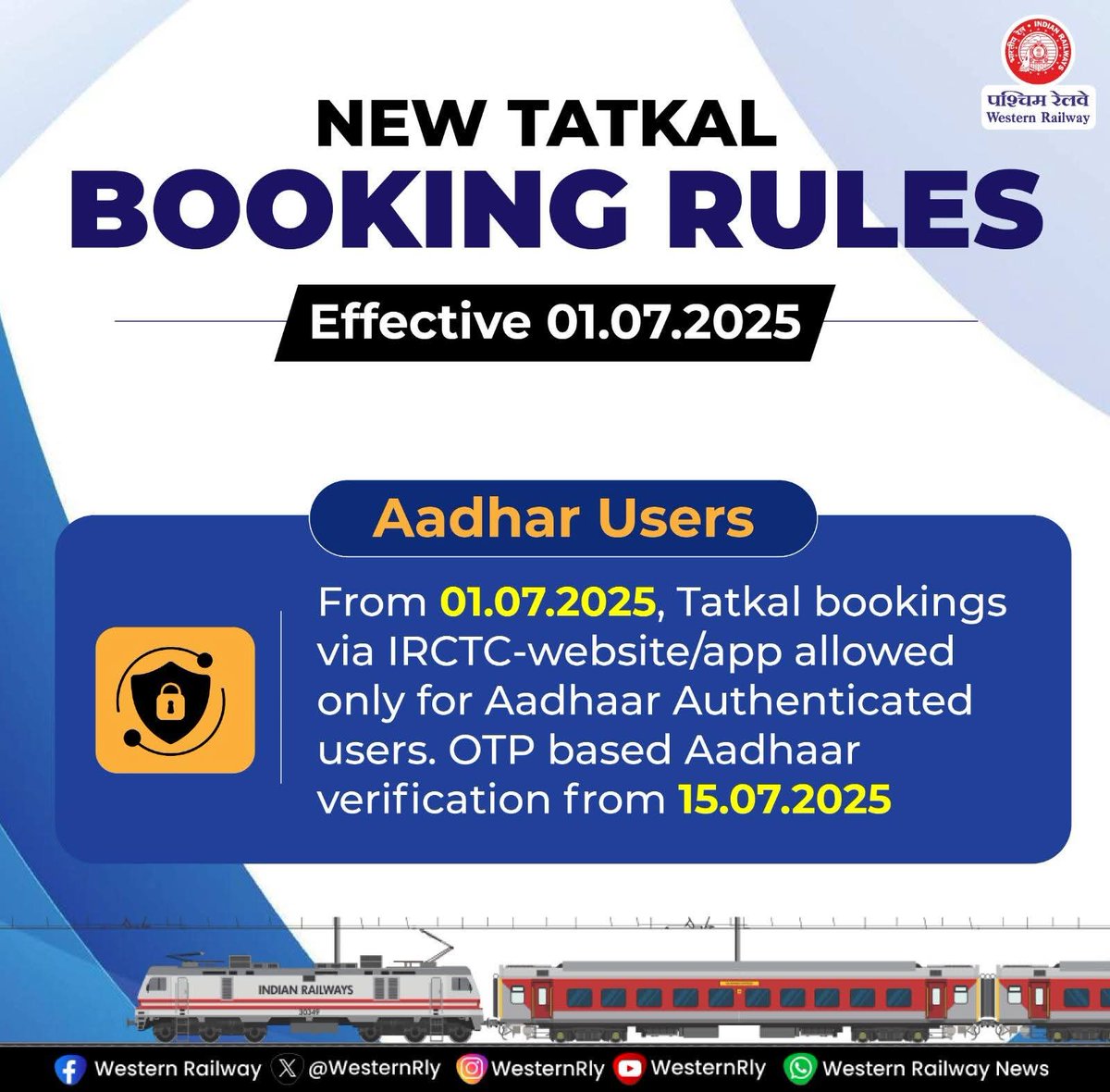 Anchor_Pankaj's tweet image. Your Journey, Now Safer &amp;amp; Smoother with Aadhaar Authentication! 

To make Tatkal bookings more secure and user-focused, from July 1, only Aadhaar-authenticated users can book Tatkal tickets via the IRCTC website or app.

#TatkalBooking #IRCTCUpdate  #AadhaarAuthentication